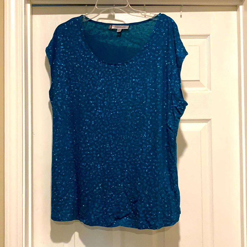 Sparkle Leopard Teal Jennifer Lopez Top